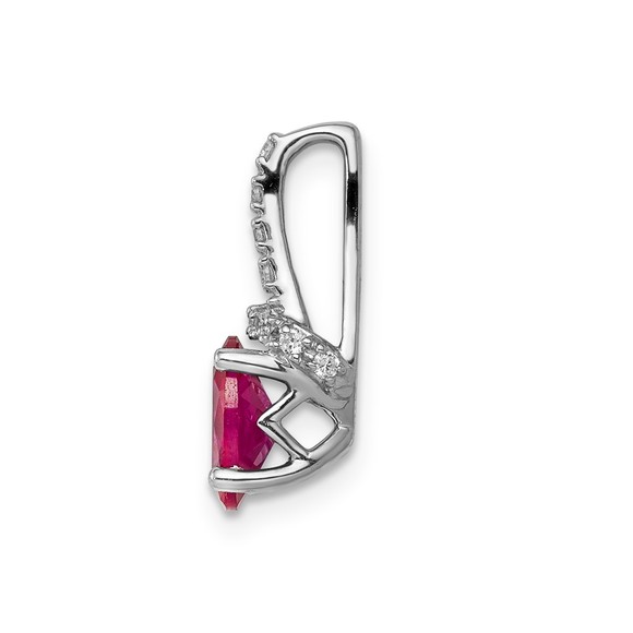 14k White Gold Diamond and Oval Ruby (July Birthstone) Necklace Charm Pendant - Picture 2 of 4